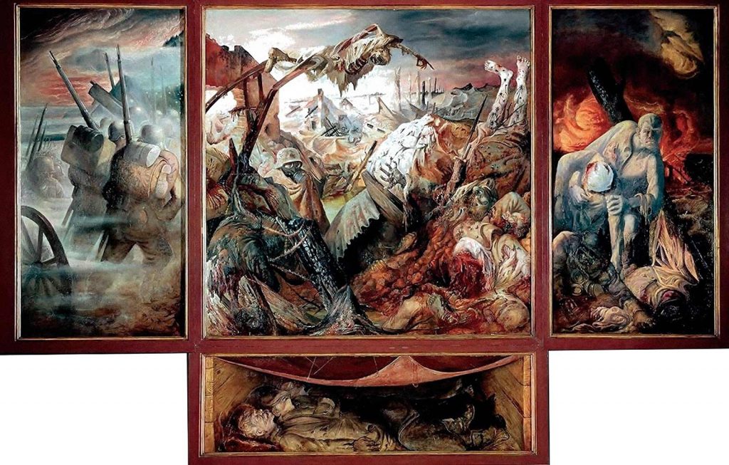 En 1924, se expuso cincuenta piezas de grabados titulada Der Krieg (La guerra). La serie se enfrentó a la inhibición masiva del trauma que limitó la memoria de la Gran Guerra. Fue la persecución del mito de la guerra como una causa gloriosa. No hubo “puñalada en la espalda”. Hubo barro, mutilación, muerte e inutilidad.